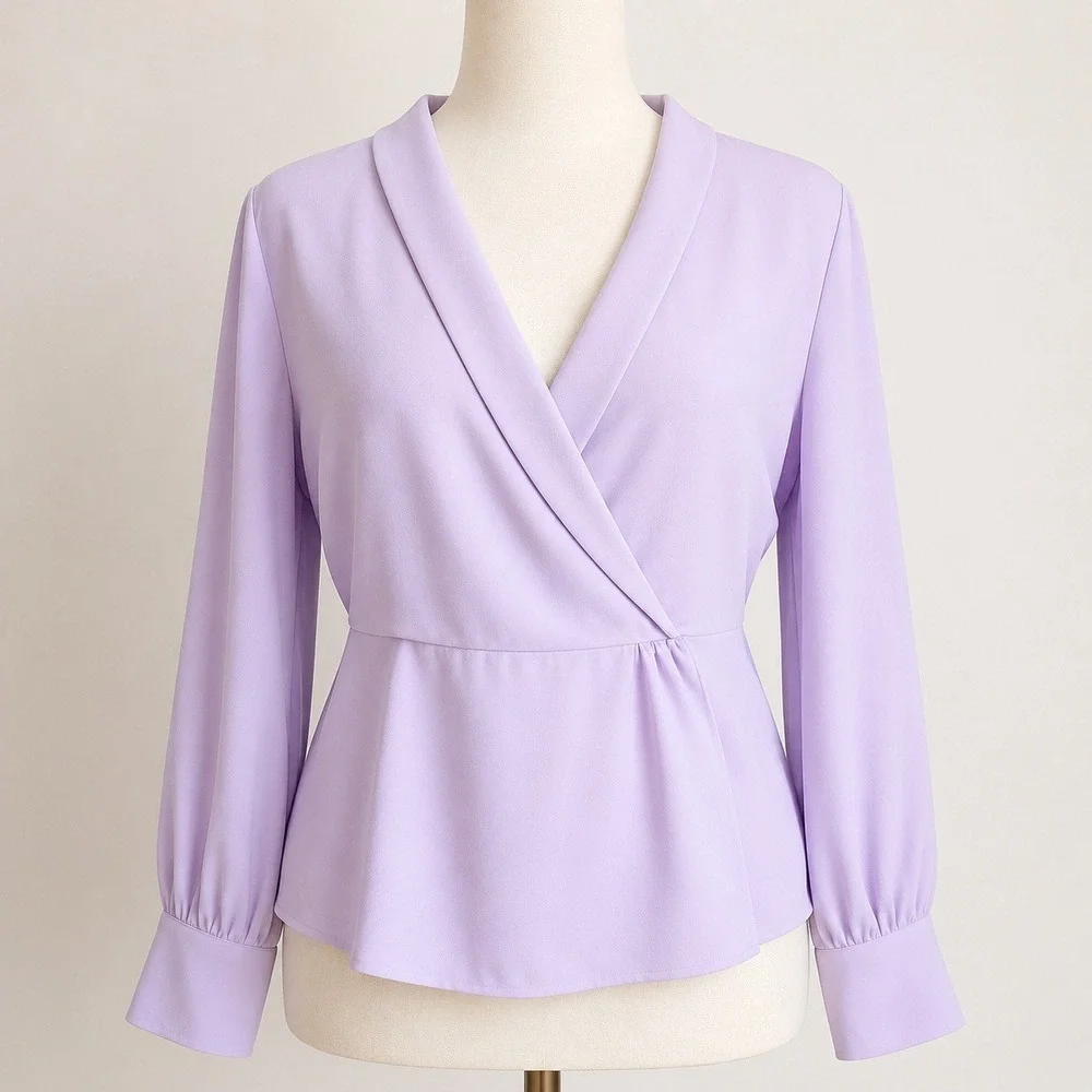 J. Crew NEW Lilac 365 Crepe Faux-Wrap Shawl Collar Blouse Top SZ 10 Career Chic